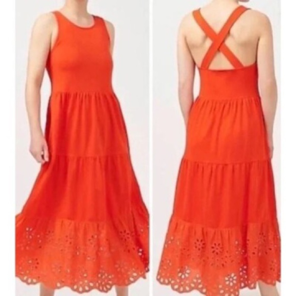 J. Crew Orange Maxi Dress with Eyelet Hem